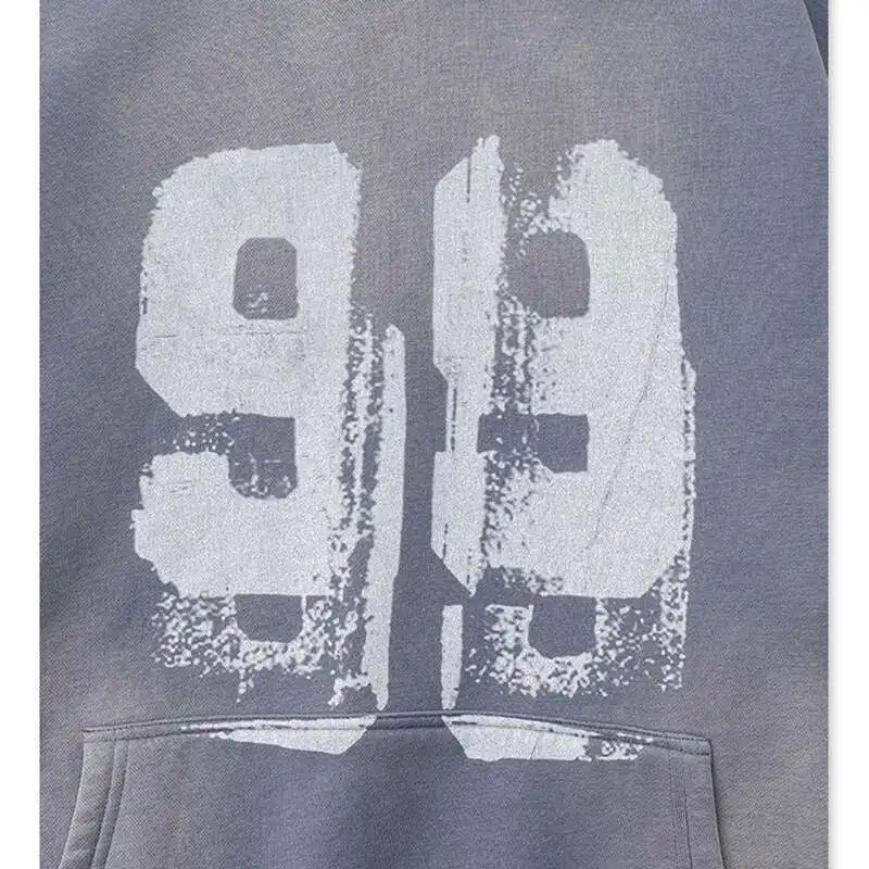 PFNW 2025 Spring High Street Vintage Washed Digital Padded Hooded Sweatshirt Men's American Loose Oversized Pullover Top 28W5695