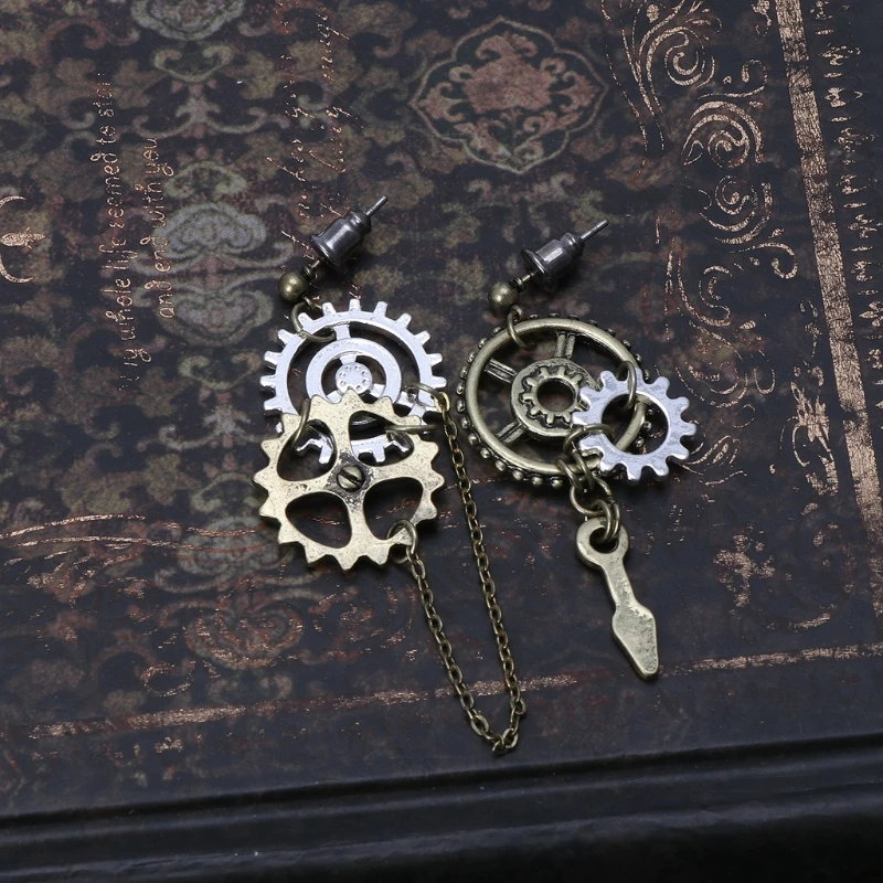Women Steampunk Antique Gear Pendant Dangle Long Hook Earring 1 Pair dangle earrings pendant earrings long earrings