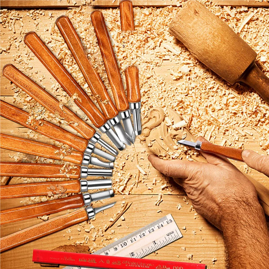 12pcs/set Wood Handle Wood Carving Chisel Scalpel Tools Set Cutter Wood Carving Knife Set Hand Tool Kit 6