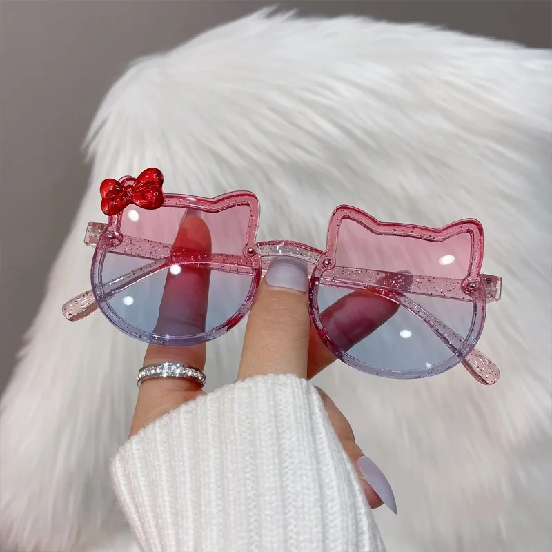Gradient UV Resistant Sunglasses for Girls with Cute Cartoon Design
