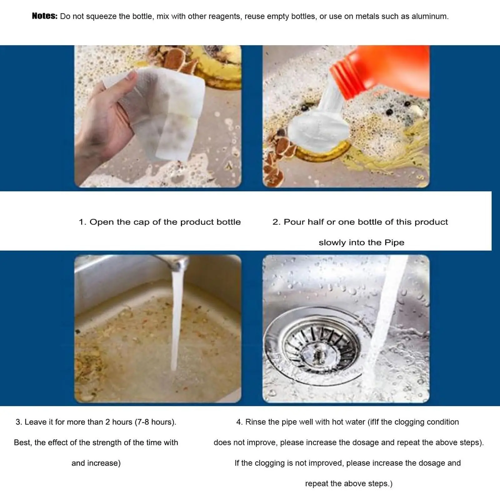 500ml Sink Drain Cleaner Kitchen Toilet Pipeline Dredge Agent For Shower Or Sink Drains, Unclogs And Removes Sources Of Odor