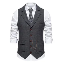 Men's Suit Vest Fashion Turn-Down Collar Pockets Suit Vests England Style Smart Casual Vintage Gentleman Leisure Party Waistcoat 2