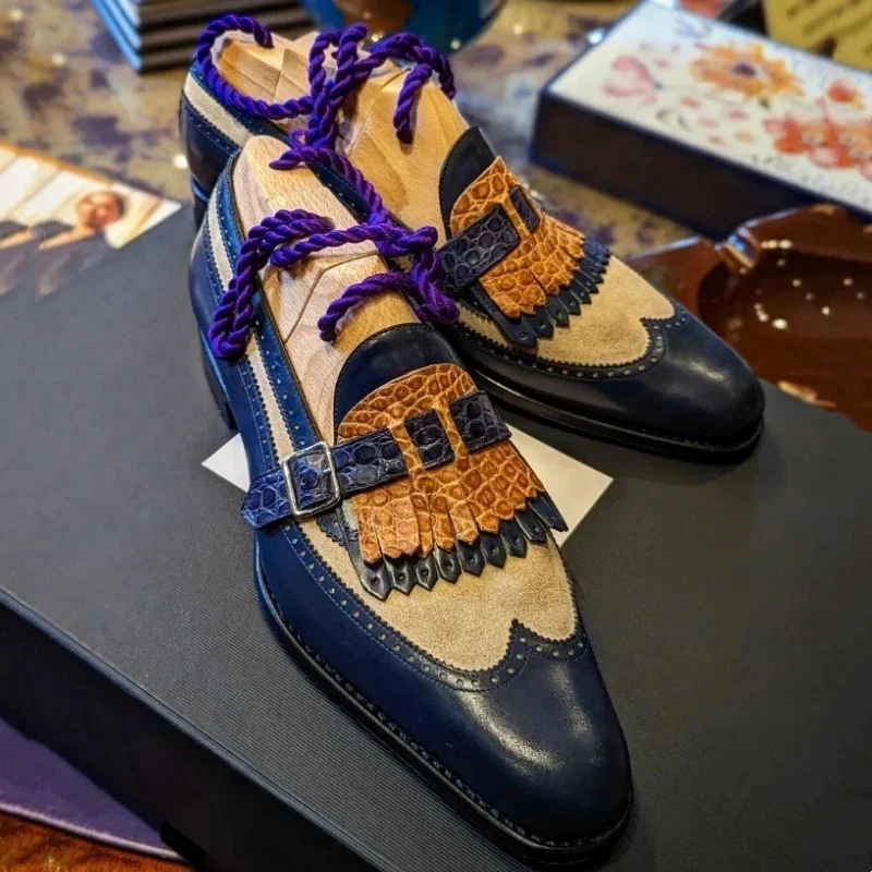 Men Fashion Classic Lefu Shoes Pointed Metal Buckle Party Office Business Block Shoes Size 38-46 Men