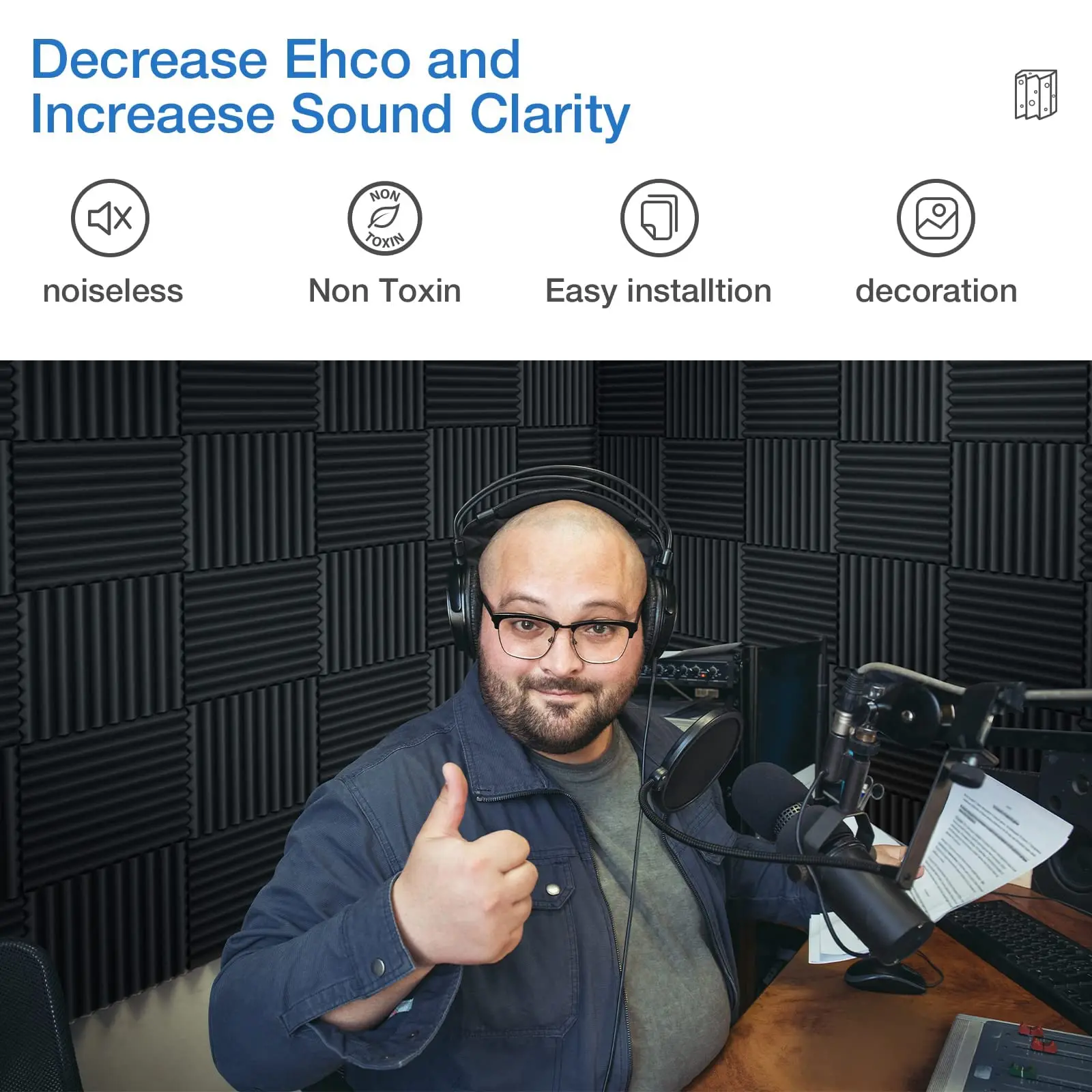 12 عبوة من الألواح الصوتية ذاتية اللصق، 1 × 12 × 12 بوصة، ألواح حائط عازلة للصوت، ألواح إسفنجية مقاومة للصوت سريعة الاسترداد، عالية الكثافة