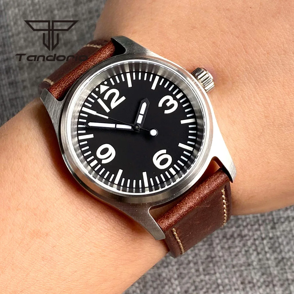 Tandorio 36mm Pilot 200M Automatic Dive Watches for Men Ladies PT5000 NH35A Movement Sapphire Glass Leather Strap Folding Clasp