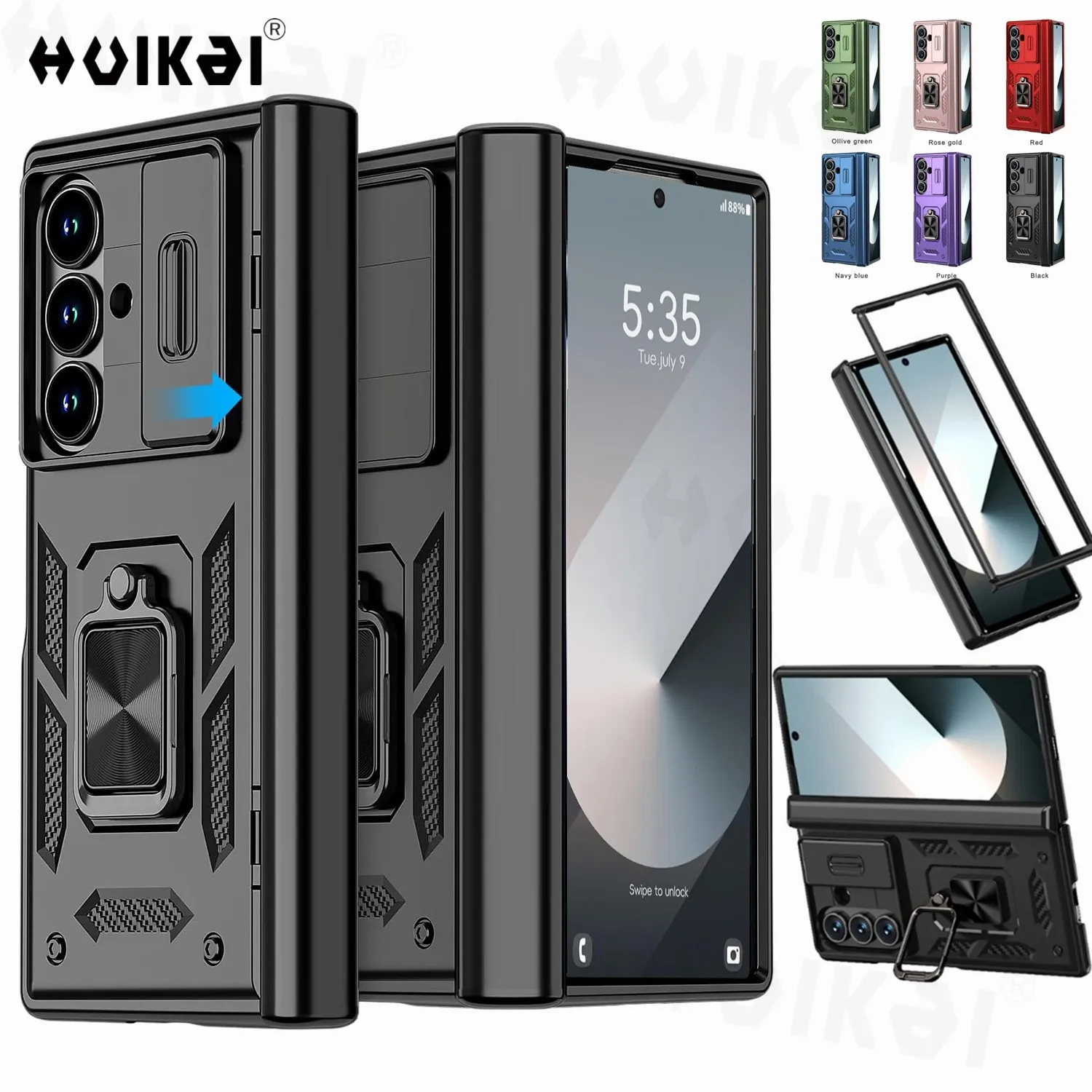 Versatile Magnetic Kickstand Ring Case - Military Grade Shockproof Protective Cover with Camera Protection