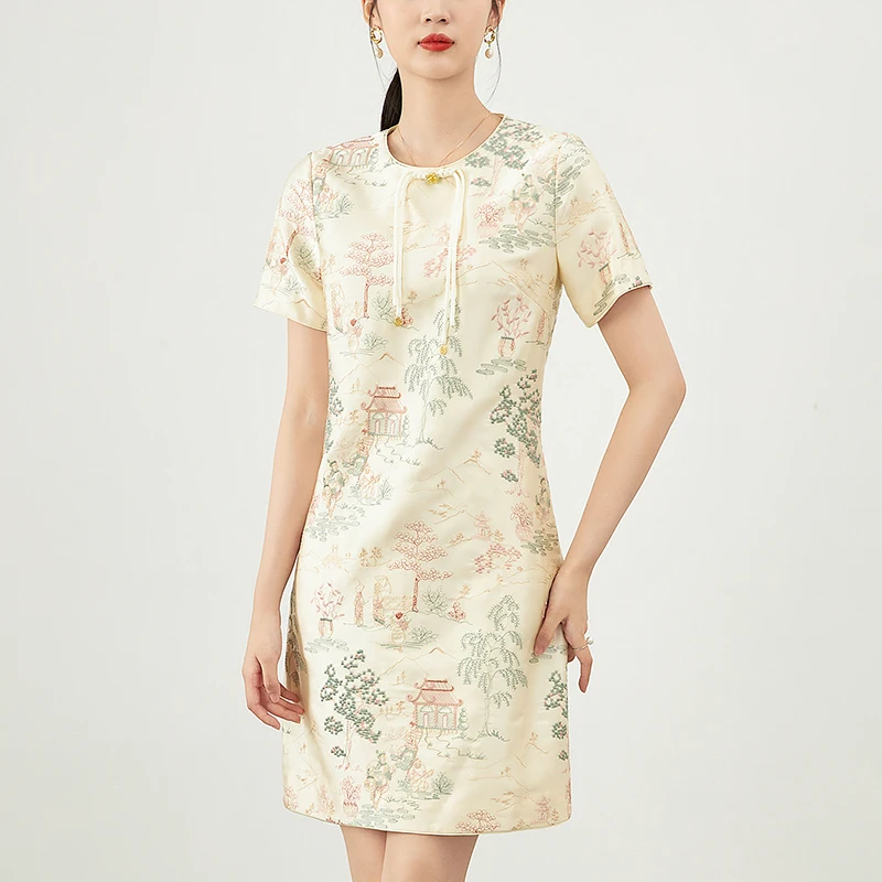 

Elegant Fashion Dresses For Women 2024 Summer Chinese Style O-neck Short Sleeve Women's Clothing Embroidery Vintage Dress A-line