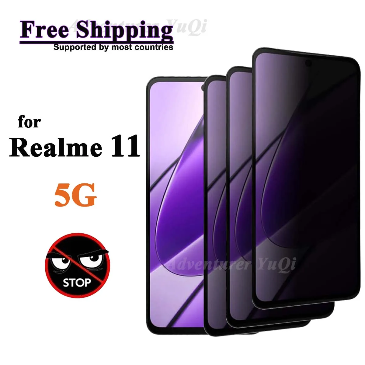 Anti Spy Screen Protector For Realme 11 5G, Tempered Glass Privacy Anti Peep Glare Scratch 9H Case Friendly Free Shipping