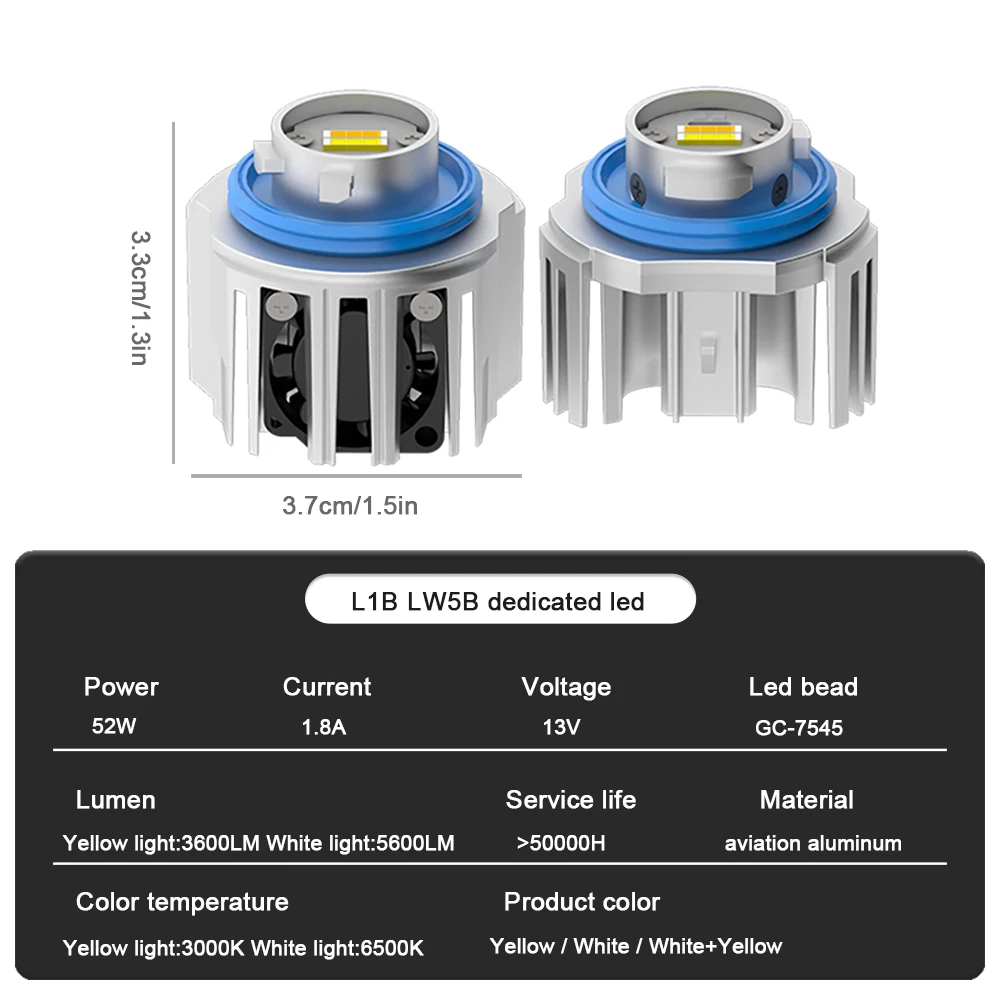 2개 L13 LED 안개등 원래 크기 헤드라이트 전구 팬 안개등 흰색 노란색 7545 칩 토요타용