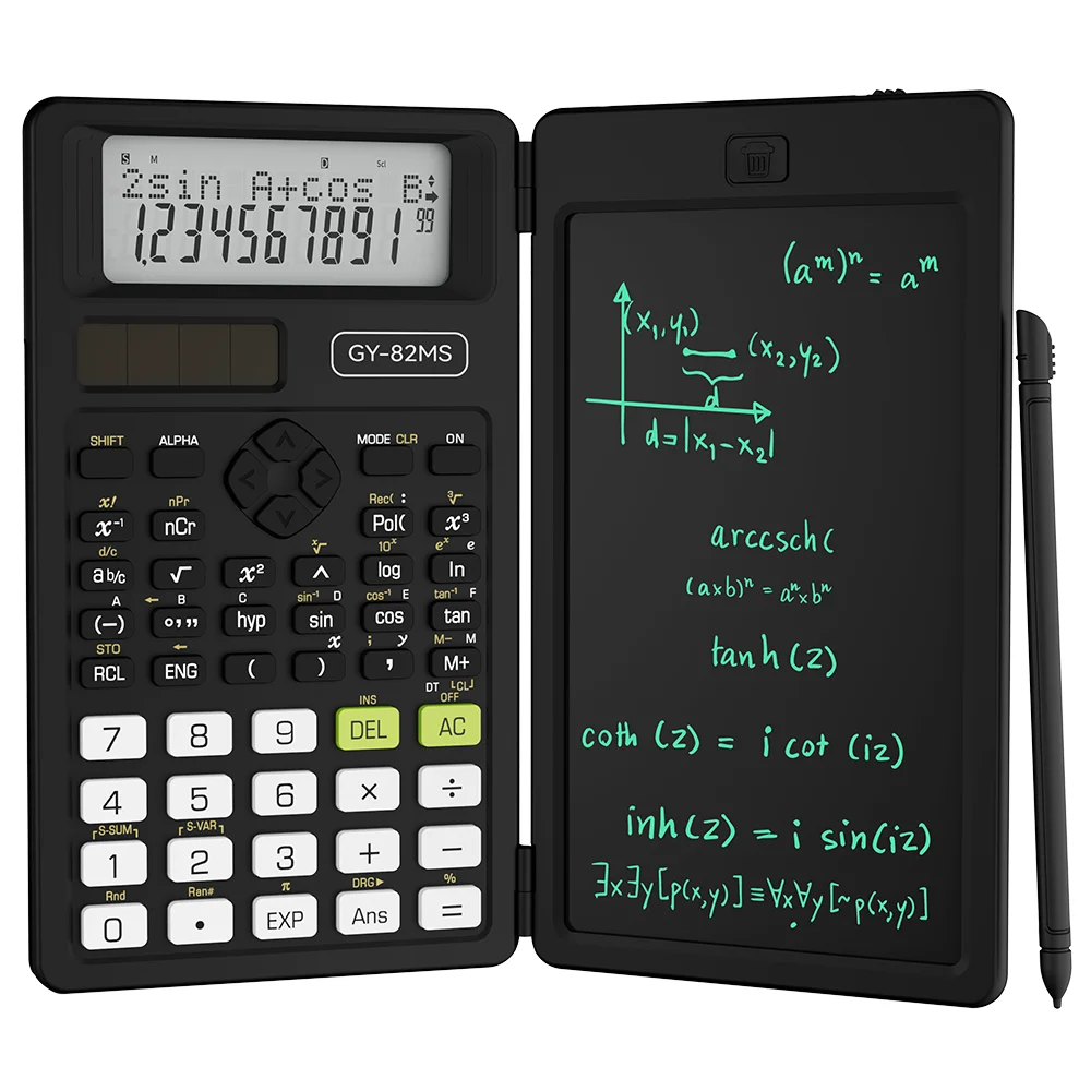 Calculatrice scientifique pliable 2 en 1 et tablette d'écriture de 6 pouces, fonction 82MS 240, écran LCD pour étudiant, bureau, étudiant et enseignant