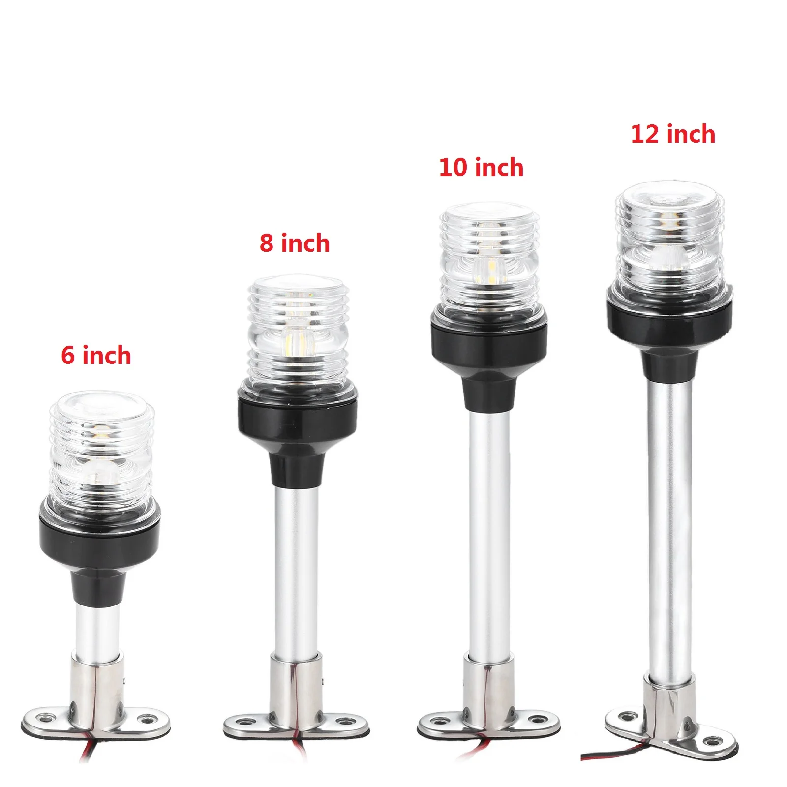 

1Pc 6/8/10/12" LED Marine Navigation Light 360 Irradiation Fishing Boat Yacht Fixed Mount Stern Anchor Light DC12~24V,4000~4500K