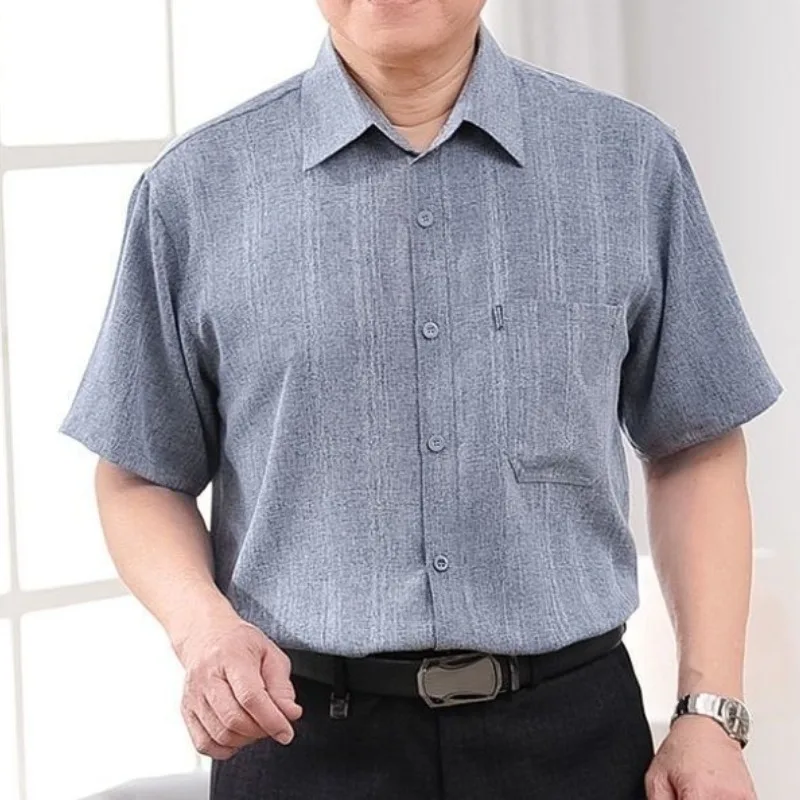 Spring Summer Shirts for Men Clothes Short Sleeve Lapel Tees Blouse Loose Fashion Casual Button Pockets Striped Vintage Tops