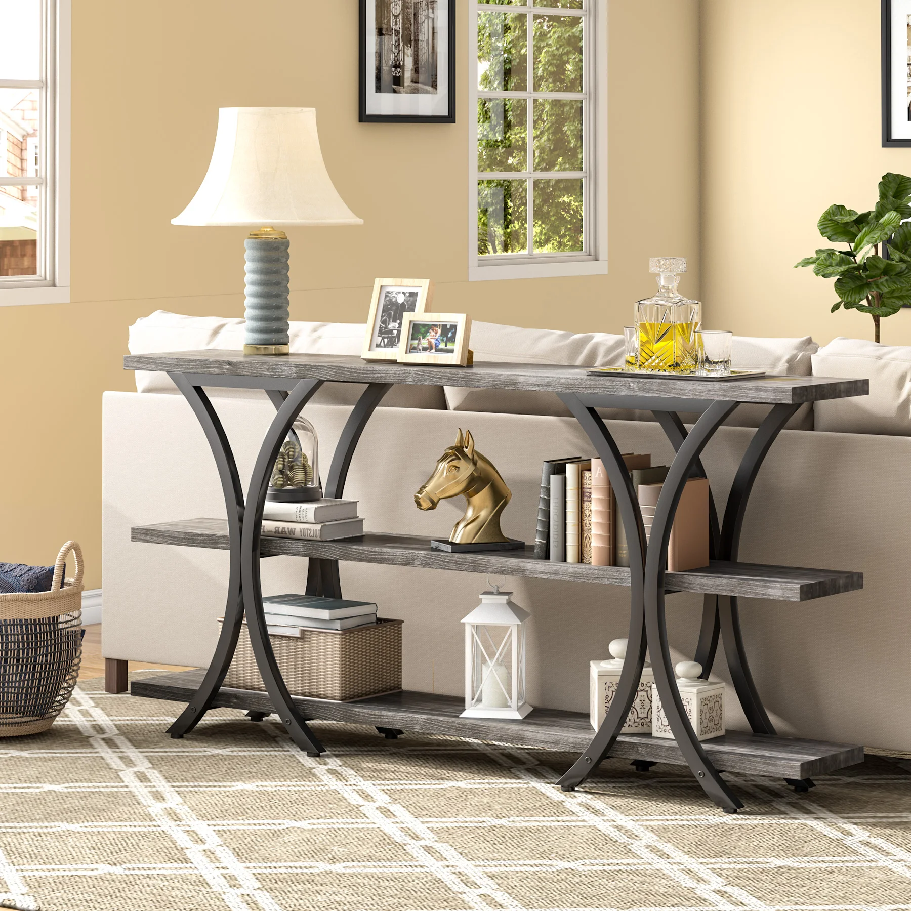 Tribesigns 70.8 Inch Narrow Console Table, Long Sofa Table Entry Table with 3 Tier Storage Shelves for Entryway Living Room