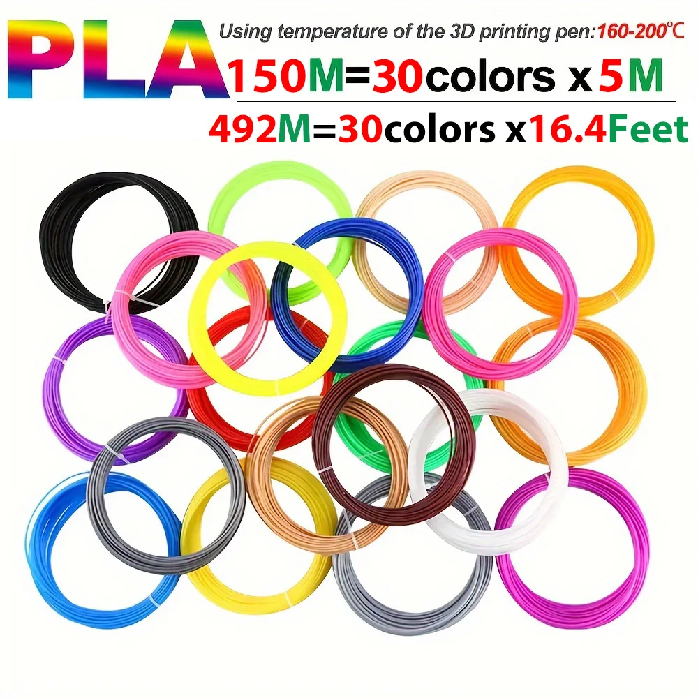 3D 펜 필라멘트 리필, PLA, 각 색상 16.4 피트 (5m), 총 492 피트 (150m), 무작위 색상, 30 색, 1.75mm