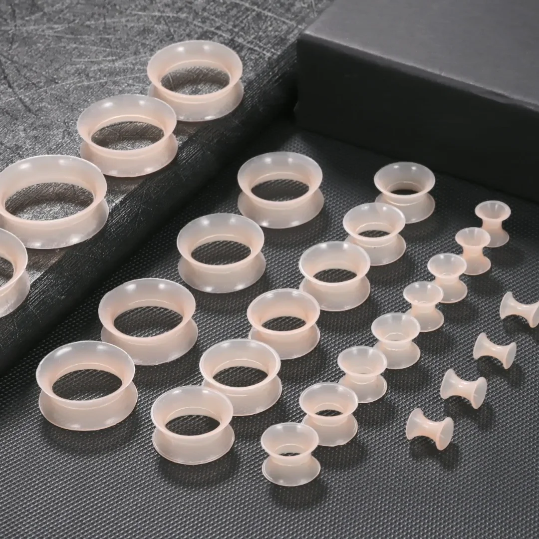 1 Paar Silikon-Tunnel und Plugs-Ohrringe, 3–22 mm, flexibel, doppelt ausgestelltes Flesh-Ohrmessgerät, Expander, Bahren, Schmuck, Piercings