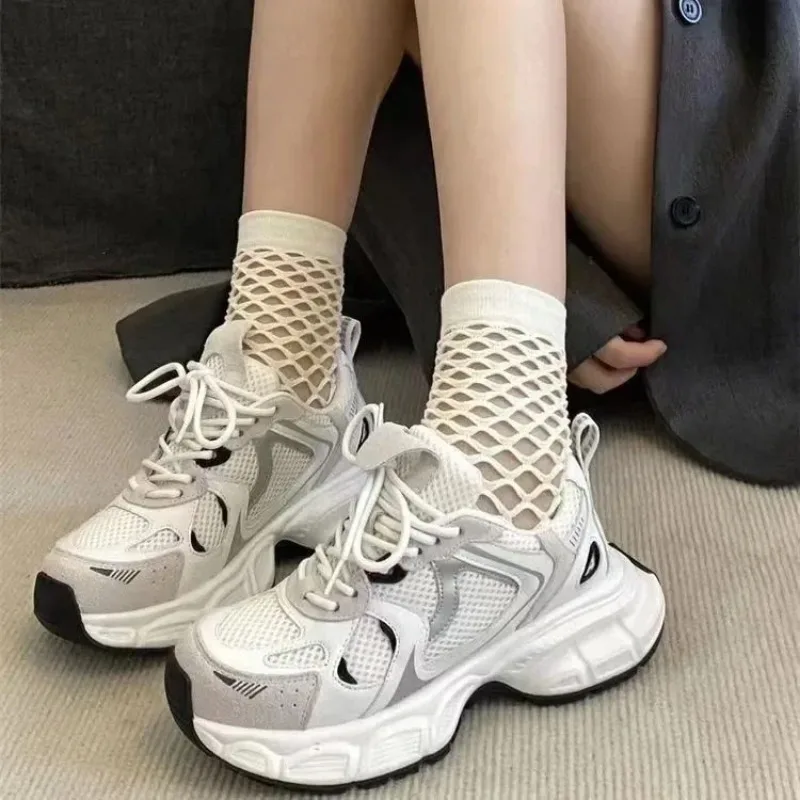 High Quality Shoes for Women Lace Up Women's Vulcanize Shoes Summer New Breathable Casual Sneakers Women Grid Shoes Ladies