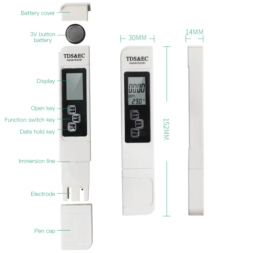 Water Tester Water Quality Detector Conductivity Monitor Tester Water Quality Detection Pen Household Drinking Water EC Meter 2in1 TDS Test Meter Digital Quality Tester