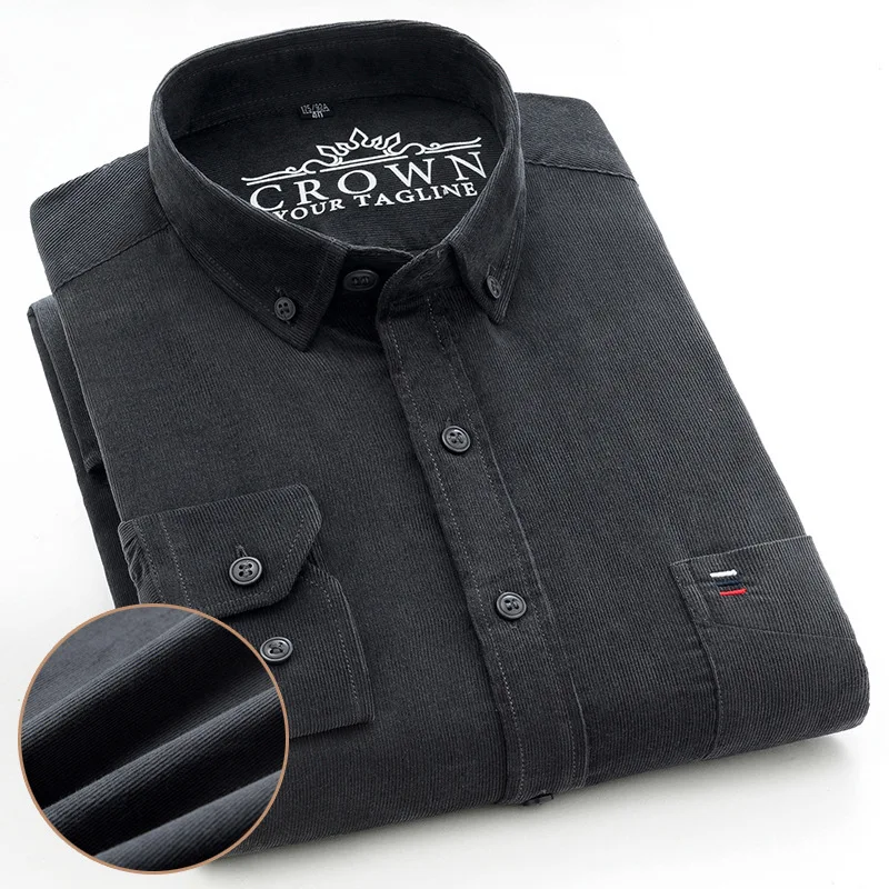 Camicia a maniche lunghe da uomo, vestibilità regolare, casual, tinta unita, con bottoni, con colletto a fascia, comoda, traspirante, leggera, senza pieghe, per lavoro, lavoro, matrimonio, con tasca
