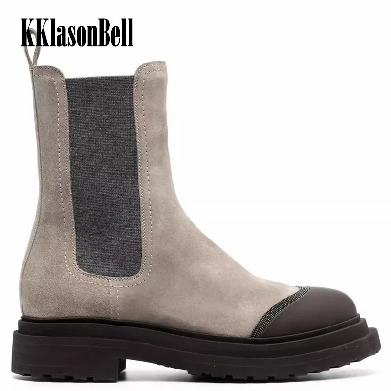 

9.27 B*C Women's Leather Chelsea Boots Street Fashion Round Toe Height Increasing Short Boots Shoes KKlasonBell