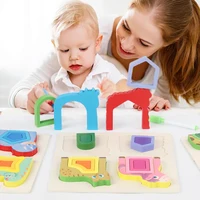 Montessori Animal Jigsaw Puzzle Hand Grasping Nesting Board Wooden Shape Sorting Puzzle Sensory Toys Learning Educational Toys 2