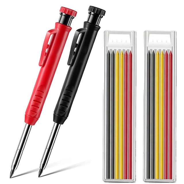 Crayon de charpentier solide avec mines de recharge et taille-crayon, crayon  de construction pour marqueur de trou profond, marquage, outils de travail  de calcul - AliExpress