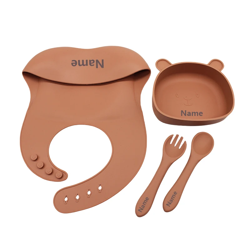 4-Piece Silicone Tableware Set with Free Name Engraving Creative gifts tailored for boys and girls
