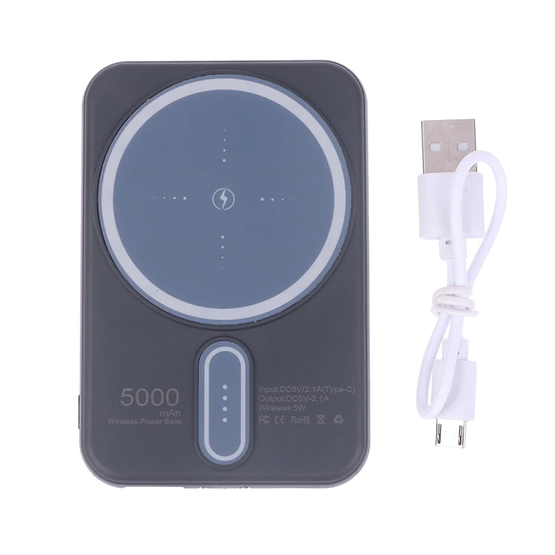 맥세이프 배터리용 미니 마그네틱 보조배터리, 무선 고속 충전 외장 배터리, 5000mAh