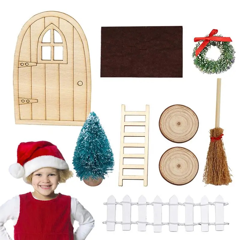 

DIY Wooden Fairy Elf Door Craft Kit Miniature Scene Mini Dollhouse Door Gnome Fairy Wooden Door Elf Door decor Accessories