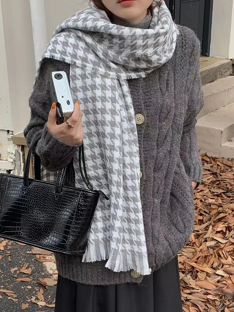 Imitation Cashmere Women Scarf Winter Vintage Houndstooth Scarve Pashmina Mujer Female Foulard Bufanda Wrap Shawls Echarpe Hiver 4