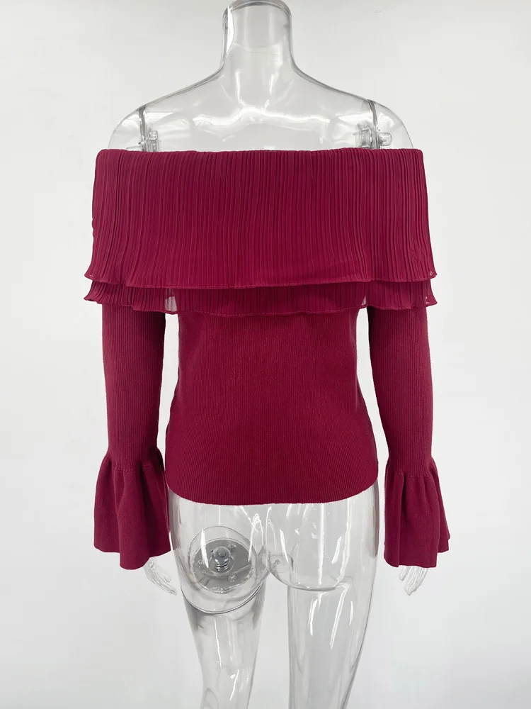 Knit Backless Sweater Pullover Female Patchwork Ribbed Off-Shoulder Slim Fashion Y2k Autumn Top Women's Knitwear Pullover