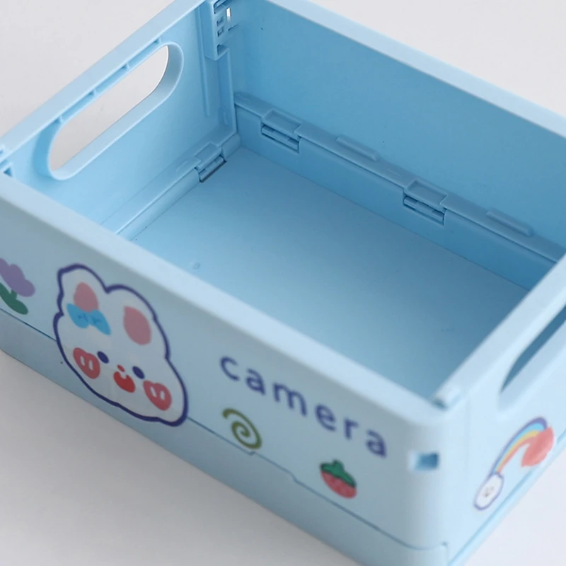 Blue/Pink Desktop Plastic Storage Baskets Organizer Box Folding Stackable Toy Storage Basket with Handle Bathroom Storage Box