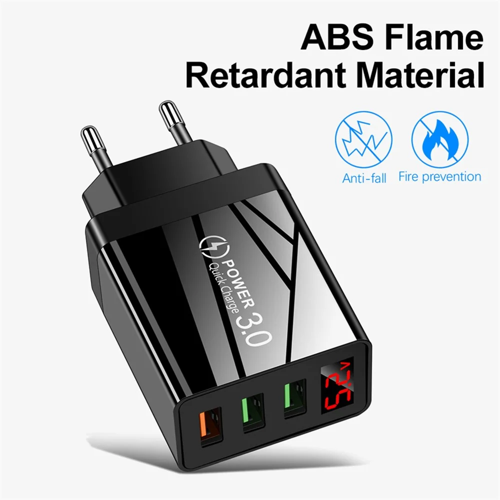 USB Quick Charger For Mobile Phone 5V 3.1A QC 3.0 LED Display 3 Ports For iPhone Samsung Galaxy Huawei Xiaomi Tablet Fast Charge
