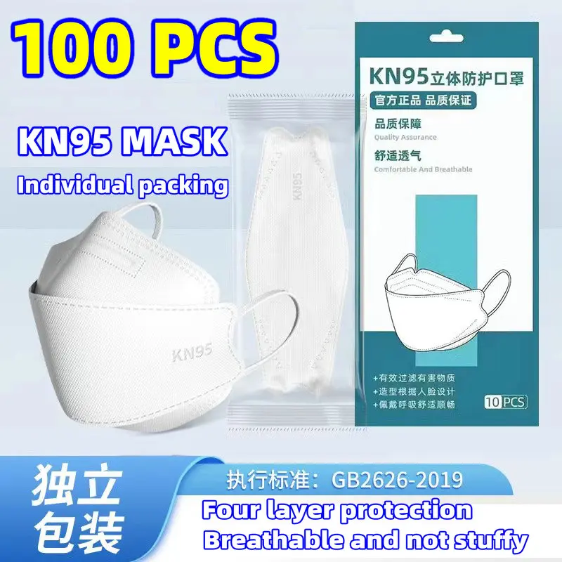 100 pieces Fish Mouth face masks Adult KF Fish shaped Willow Leaf Independent Packaging Four Layer KN95 Morandi Color respirator
