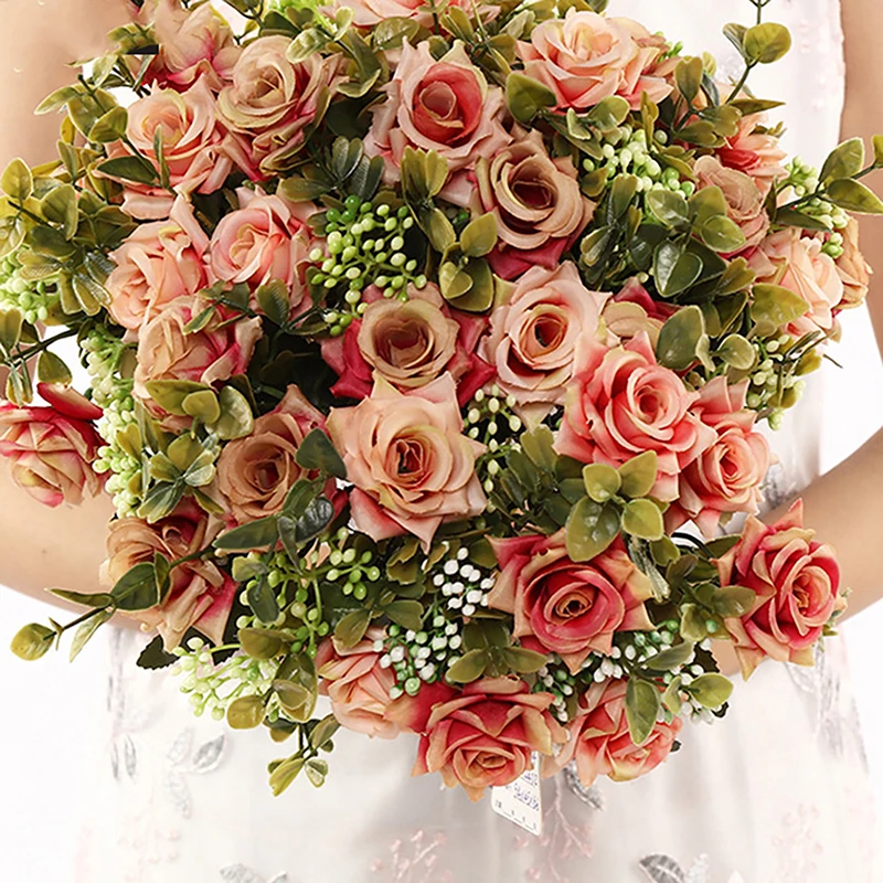 

DIY Artificial Rose Flower Bridal Wedding Hand Bouquet Simulation Plant Shoot Prop Fake Flower Easy To Maintain