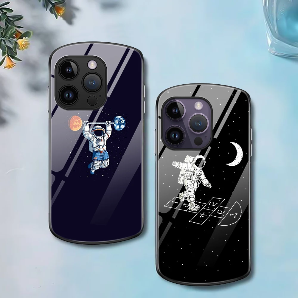 

Чехол для iPhone 14, мультяшный милый астронавт, чехлы для iPhone 13 12 11 ProMax XR XS Max 7 8 SE 2022, Овальный чехол из закаленного стекла