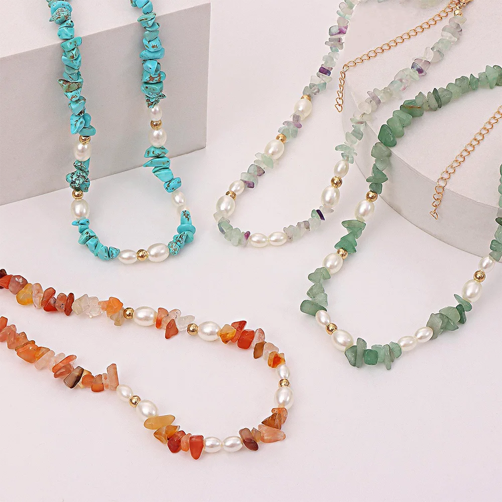 

Handmade Diy Beaded Pear Necklace for Women Summer New Color Contrast Design Dopamine Accessories Crystal Stone Clavicle Chain