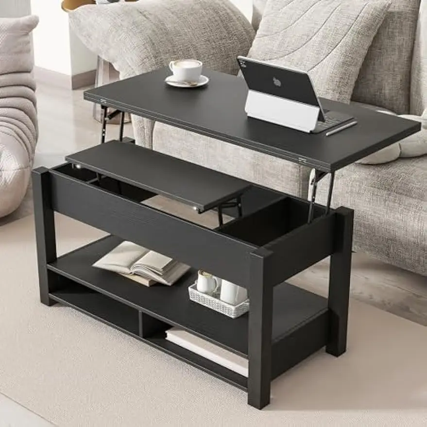 

Lift Top Coffee Table, 3 in 1 Lift-Top Design Coffee Table with Open Shelves, Modern Center Tables for Living Room, Home, Office