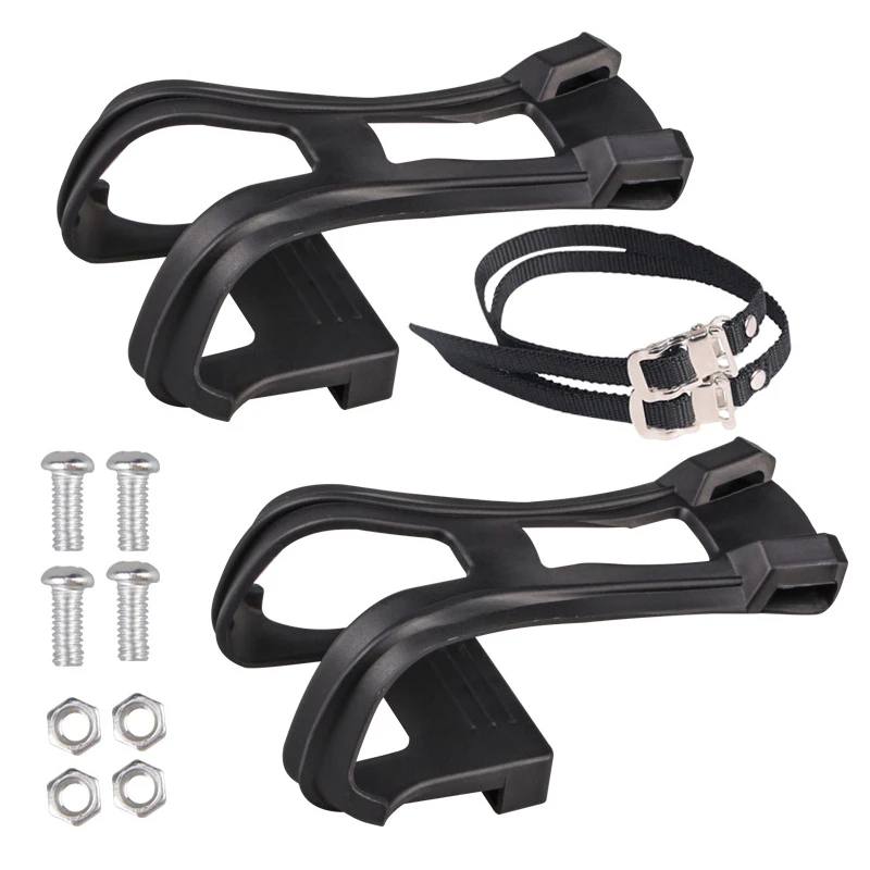 1pair Cycling Road Bike Mountain Bike Black Toe Clips with Nuts Straps