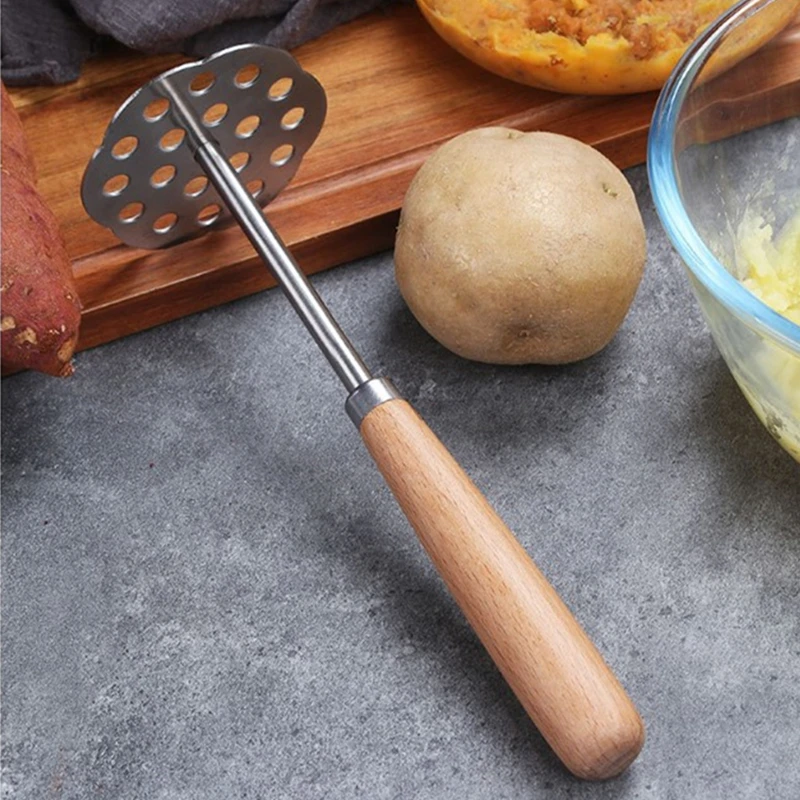 Stainless Steel Potato Masher with Wooden Handle Manual Pumpkin Ricer Household Pressing Tool Kitchen Vegetable Fruit Utensils