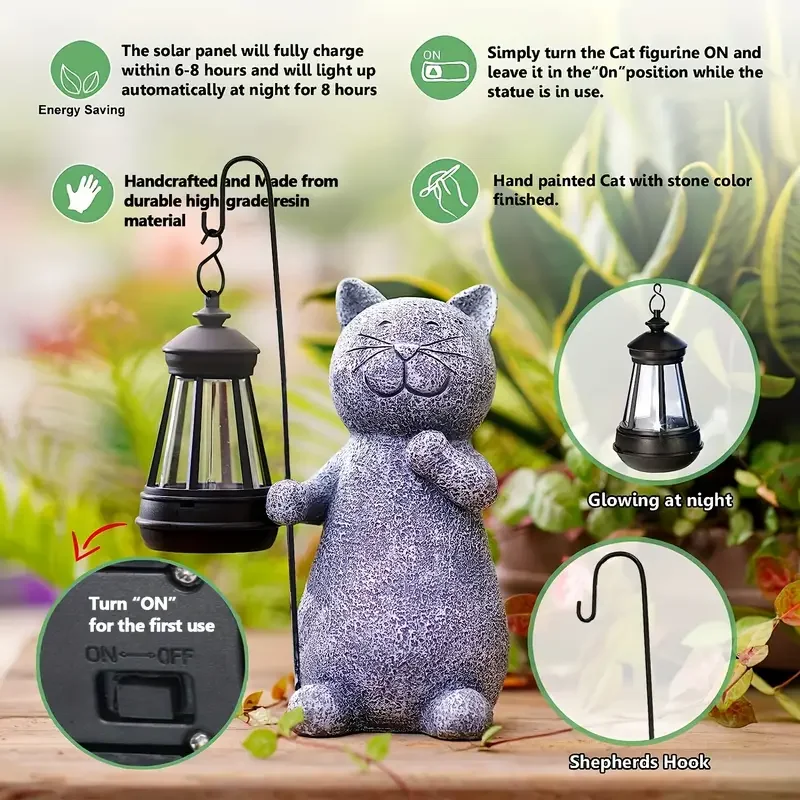 Solar Lanterns Garden Decoration Cute Solar-Powered Kitten Lights Waterproof Garden Decor Durable Cloth Landscape Lighting For Courtyard & Outdoor Spaces