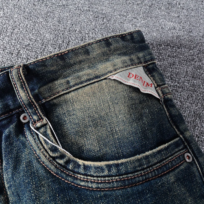 Summer Fashion Designer Men Jeans Retro Black Blue Elastic Patchwork Slim Ripped Jeans Homme Embroidery Vintage Denim Shorts Men