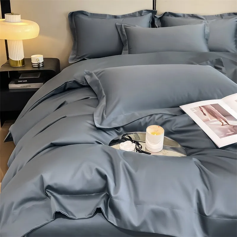 Premium Quality 1000TC Egyptian Cotton Solid Plain Duvet Cover Set Super King 3/4Pcs Bedding set Flat/Fitted Sheet 2Pillow shams 6