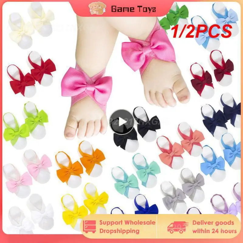 

1/2PCS Baby Feet Flower Ribbon Elastic Newborn Barefoot Bowknot Decoration Gift For Solid Color Toddler Photo Props