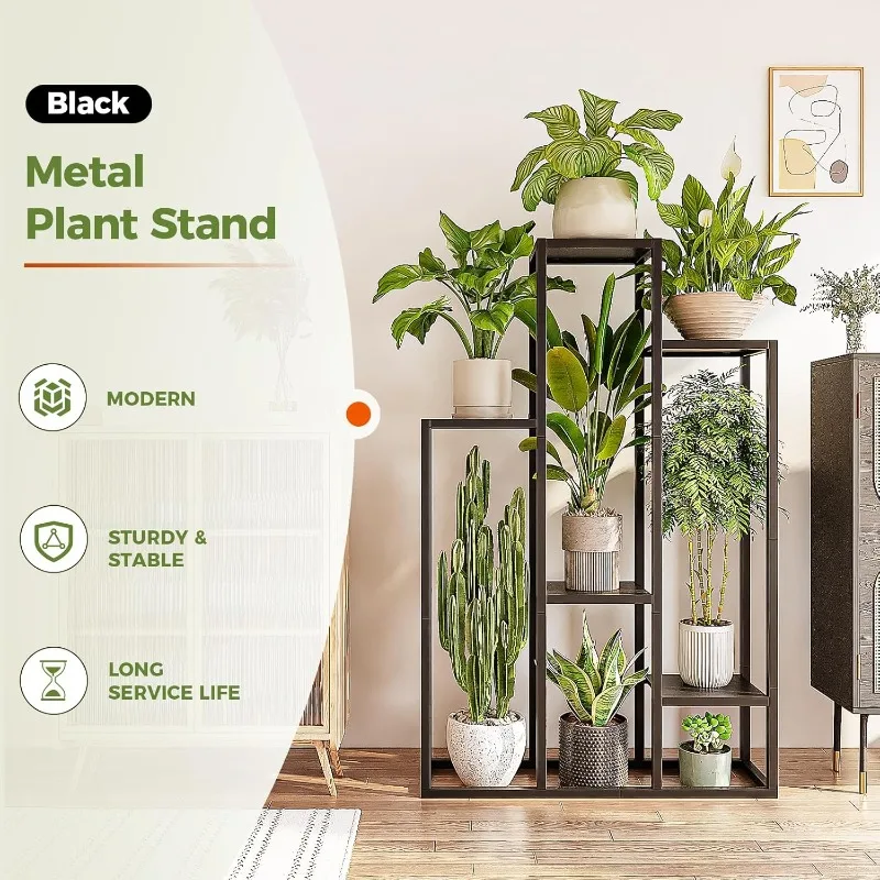 Tall Plant Shelf Metal Plant Stand Black Flower Stand For Multiple Plants Tiered Coner Table For Window Garden