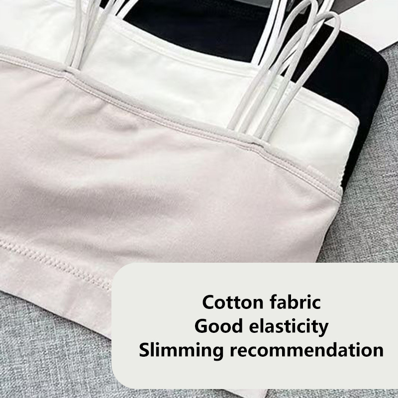 2pcs Women's Sexy Bra Crop Top Summer Comfortable Sports Vest Women's Top Solid Color Simple Fashionable Underwear Suspenders