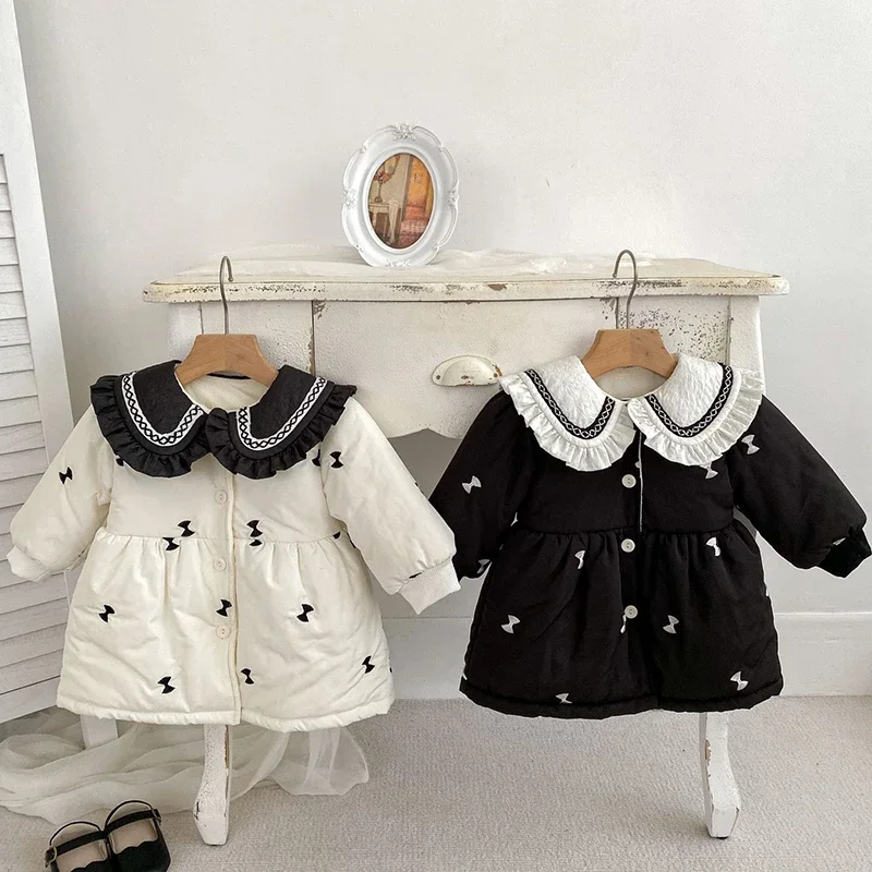 New Winter Toddler Baby Girl Jacket Newborn Baby Girls Thick Coat Long Sleeved Embroidery Children Thick Warm Clothes