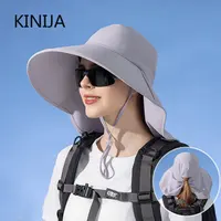 Women Snap Fastener Big Brim Hat Protection Visors Bucket Hat Sunscreen Fisherman Hats Outdoors Fishing Cap Ponytail Sun Hat 3