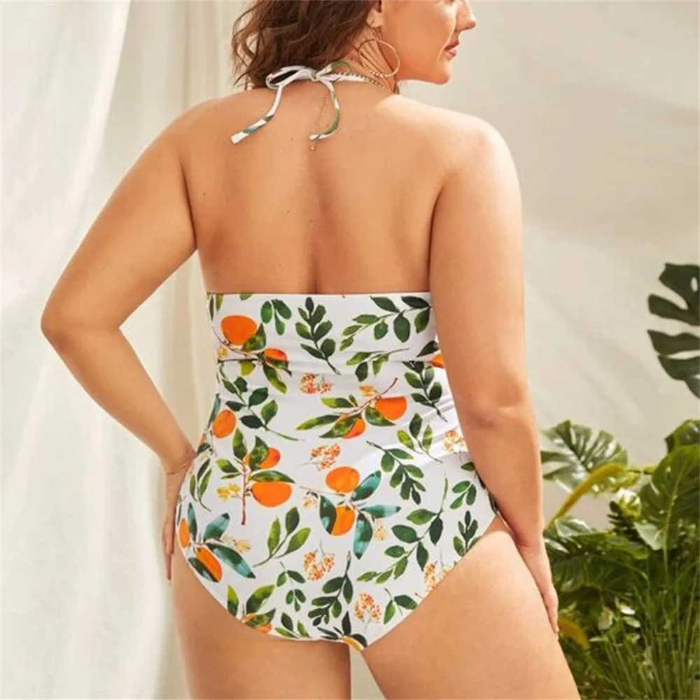 2024 Summer Fashion Ladies Slim-fit plus size print one-piece leisure vacation beach bikini one-piece swimsuit 1610