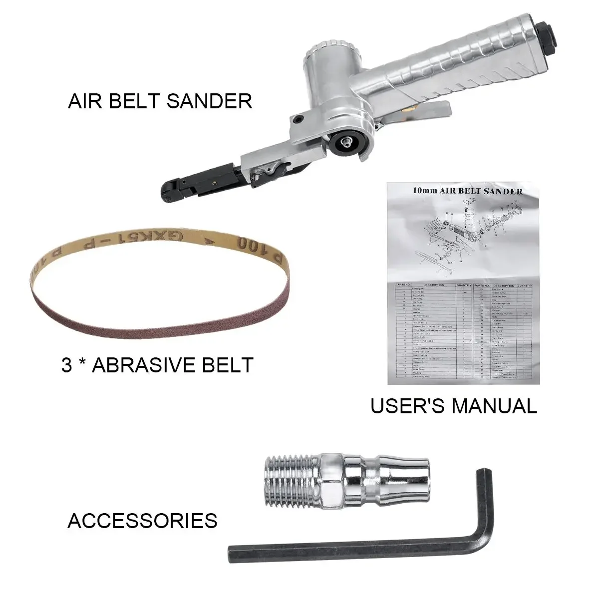 

3/8" Air Belt Sander with 3pcs 10x330mm Abrasive Belt Angle Grinding Sanding Machine Air Compressor Sanding Pneumatic Tool Set