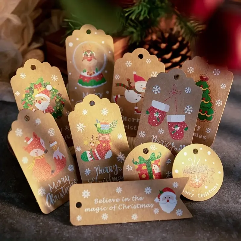 50 Stück Frohe Weihnachten Tags Kraftpapier Karte Geschenketikett DIY Hängeetiketten Geschenkverpackung Dekor Geschenkkarte Weihnachten Partyzubehör – Detail 5